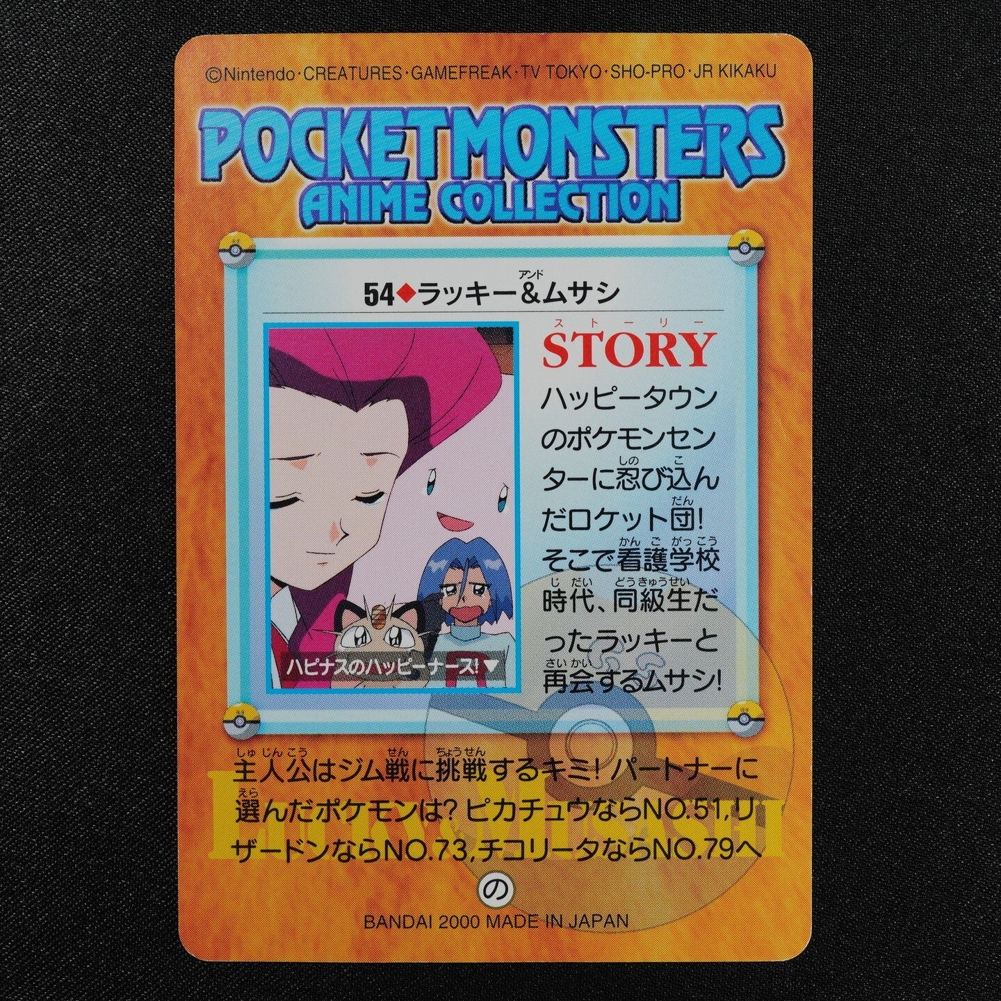 Pokemon Card Chansey & Jessie 54 Bandai Carddass 2000 Anime Collection F4003