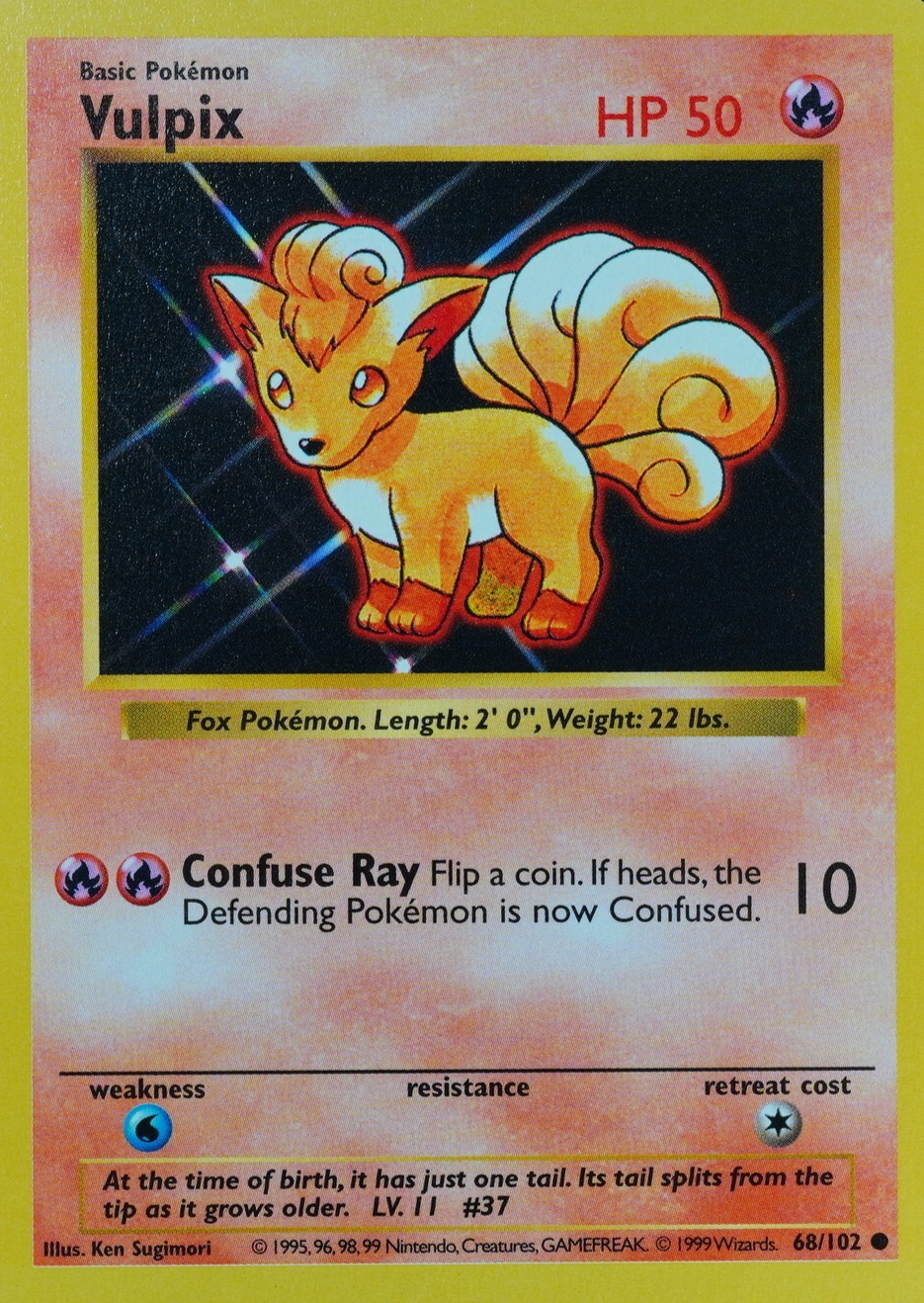 Pokemon Card Vulpix 68/102 Shadowless Nintendo 1990s Basic English F8208