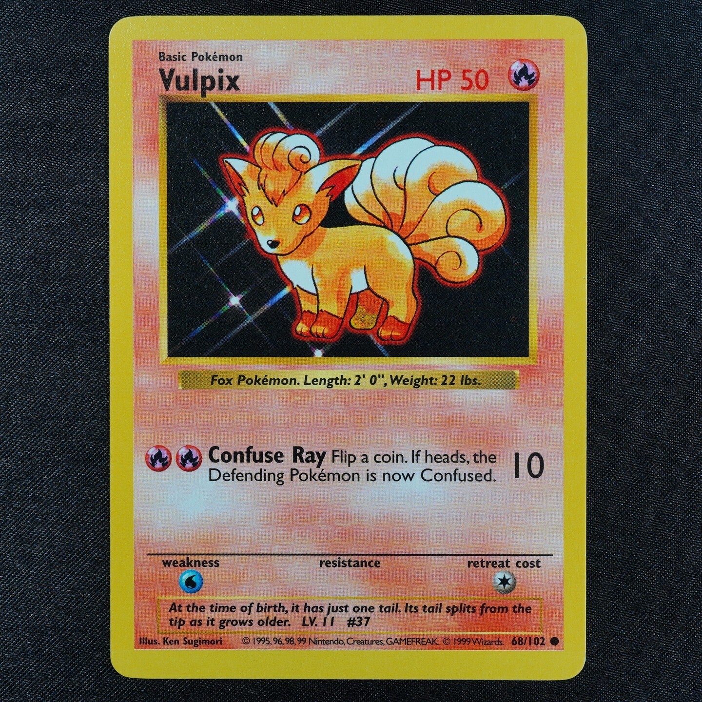 Pokemon shadowless Card Vulpix 68/102 Nintendo 1995, 96, 98, 99 English F3058