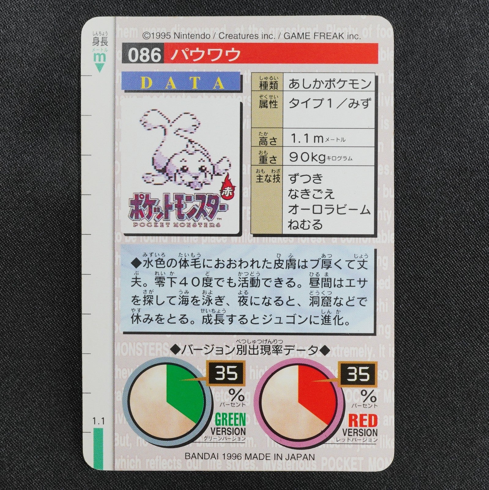 Pokemon Card Seel 086 Bandai Carddass 1996 Japanese Red P1354