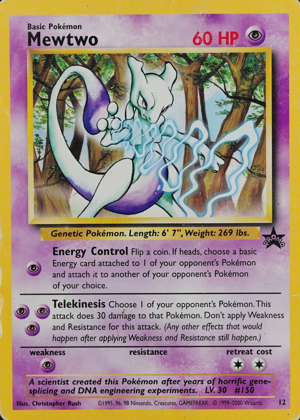 Pokemon Card Mewtwo 150 Promo Nintendo 1995, 96, 98 HP60 F3127