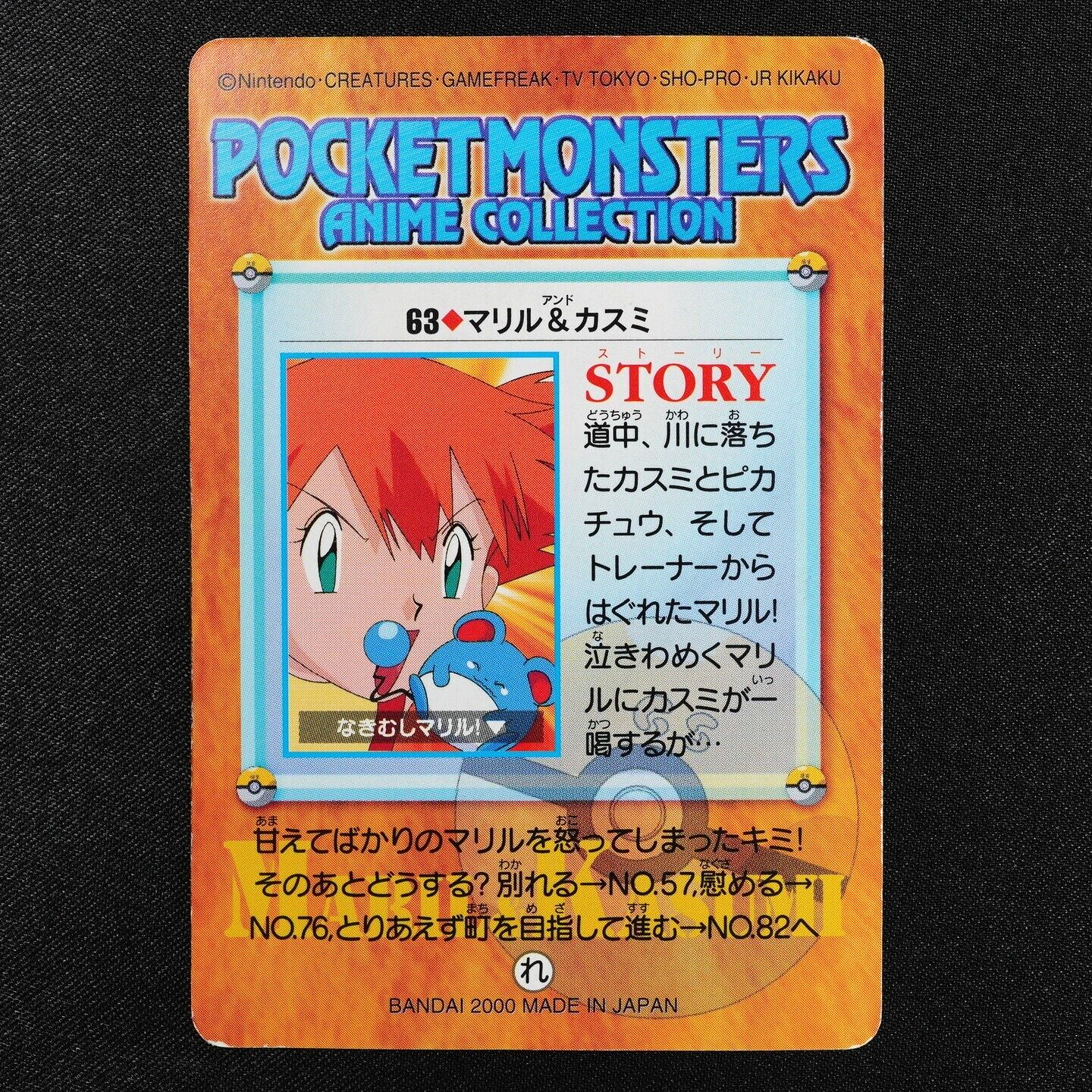 Pokemon Card Marill & Misty 63 Bandai Carddass 2000 Anime Collection F3412