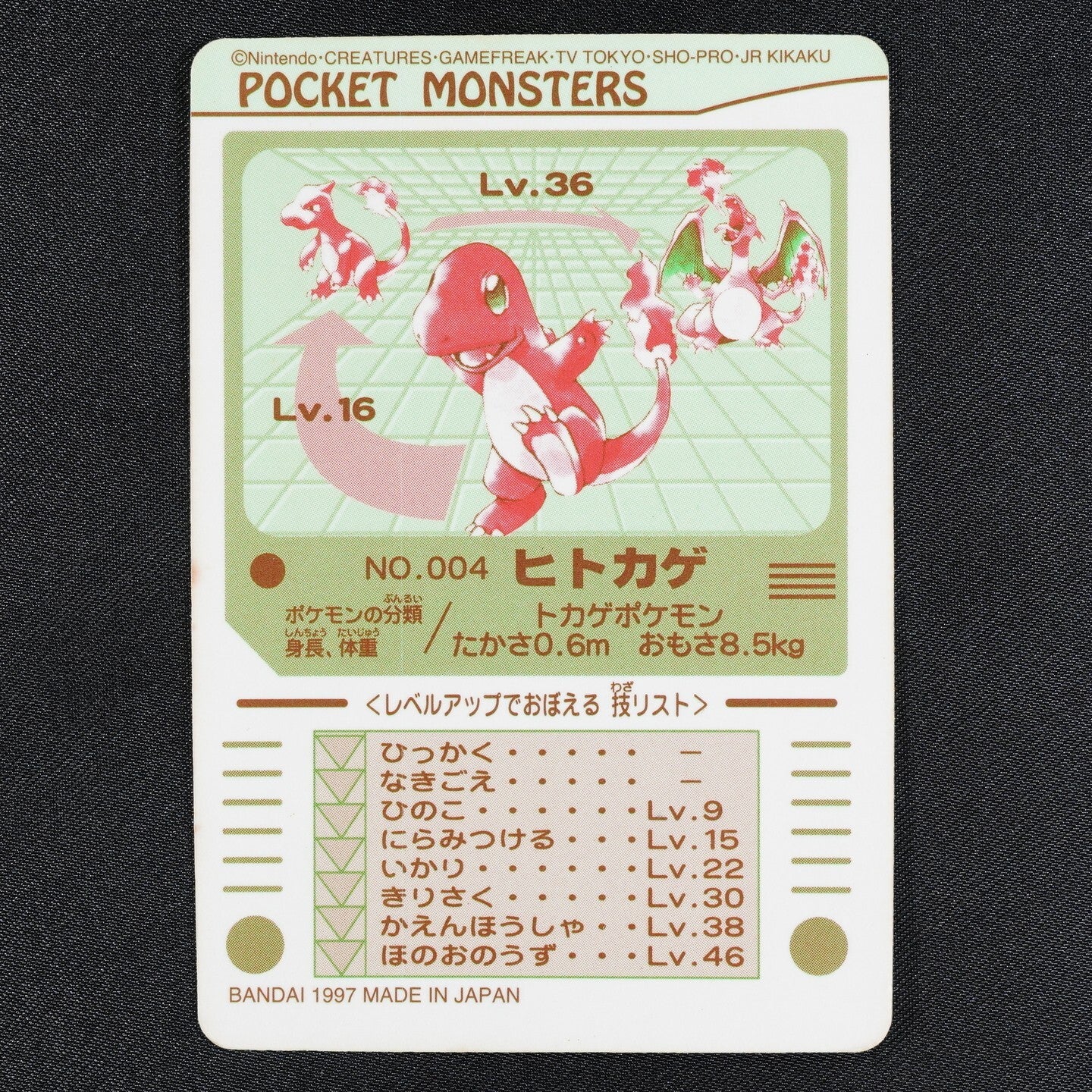 Pokemon Card Charmander 004 Sealdass Bandai Carddass 1997 Japanese Holo F1155