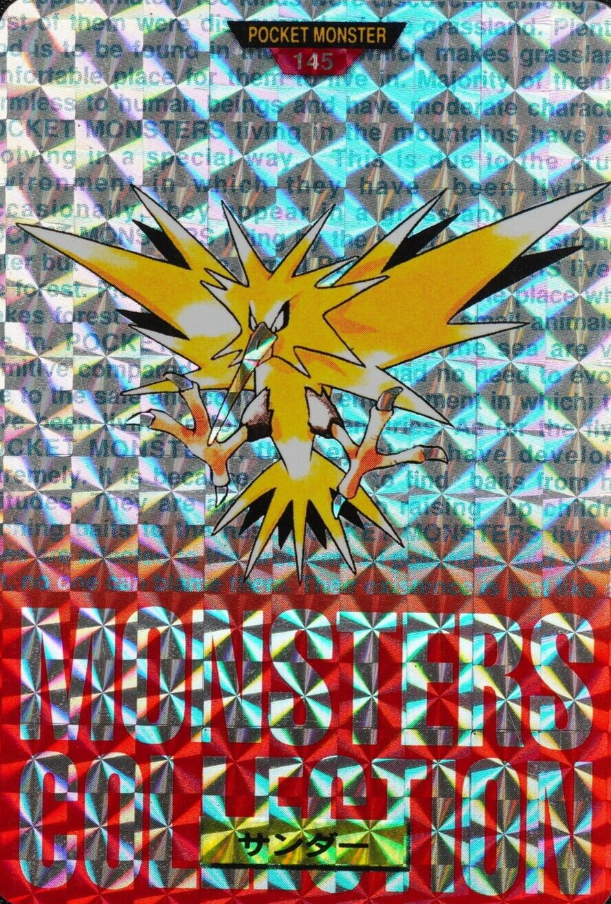 Pokemon Card Zapdos 145 Bandai Carddass 1996 Prism Holo Red Japanese F3094