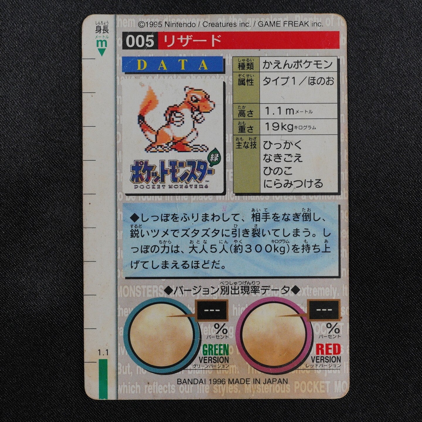 Pokemon Card Charmeleon 005 Bandai Carddass 1996 Japanese Red F7263