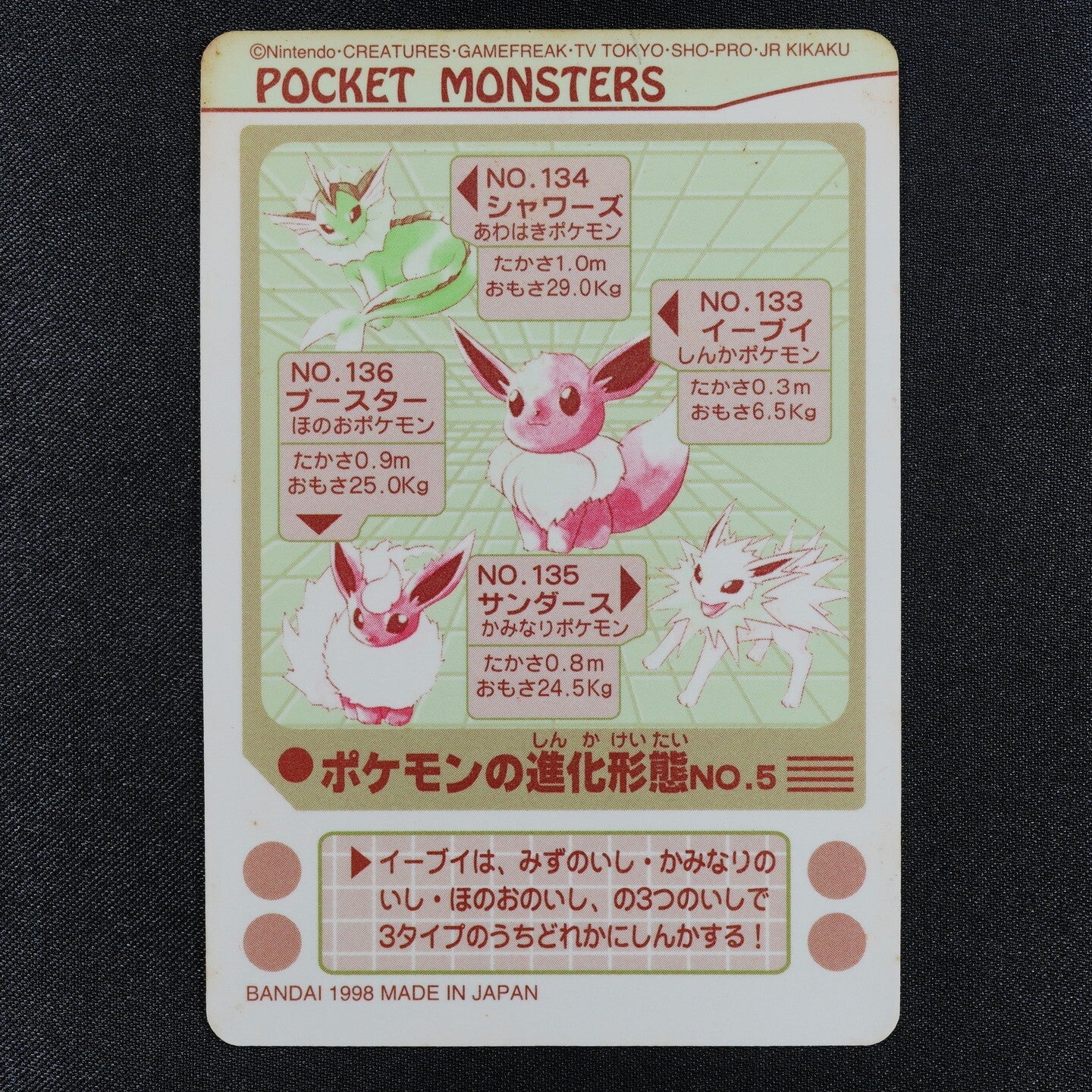 Pokemon Card Eevee Vaporeon Jolteon Flareon Bandai Sealdass Evolution No.5 F3005