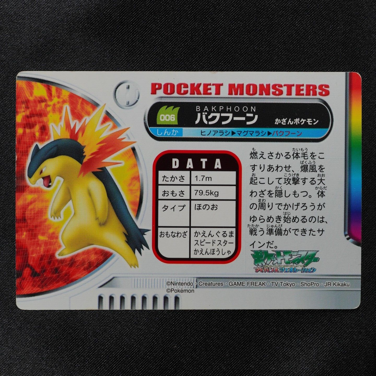 Pokemon Zukan Card Typhlosion 006 Nintendo Advance Generation Japanese F5143