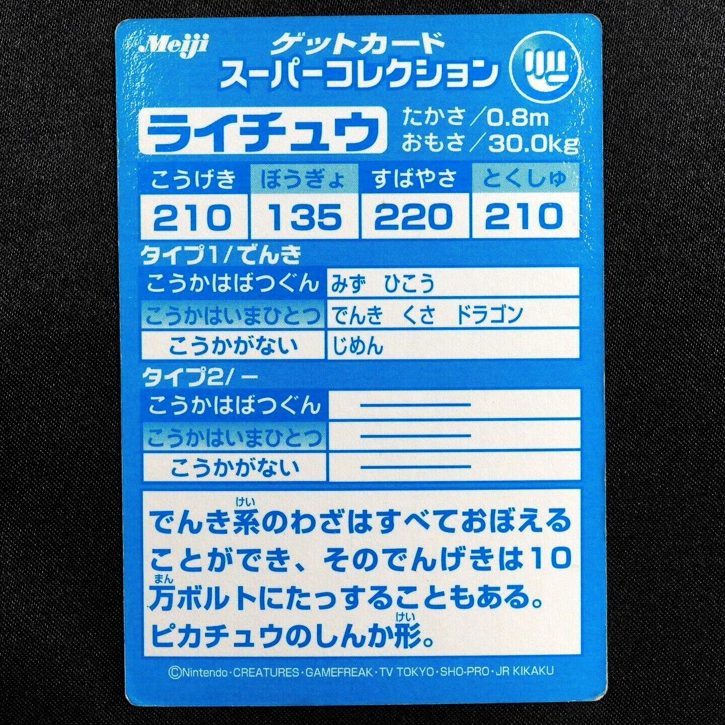 Pokemon Card Raichu Nintendo Meiji Get Card Super Collection Japanese F5005