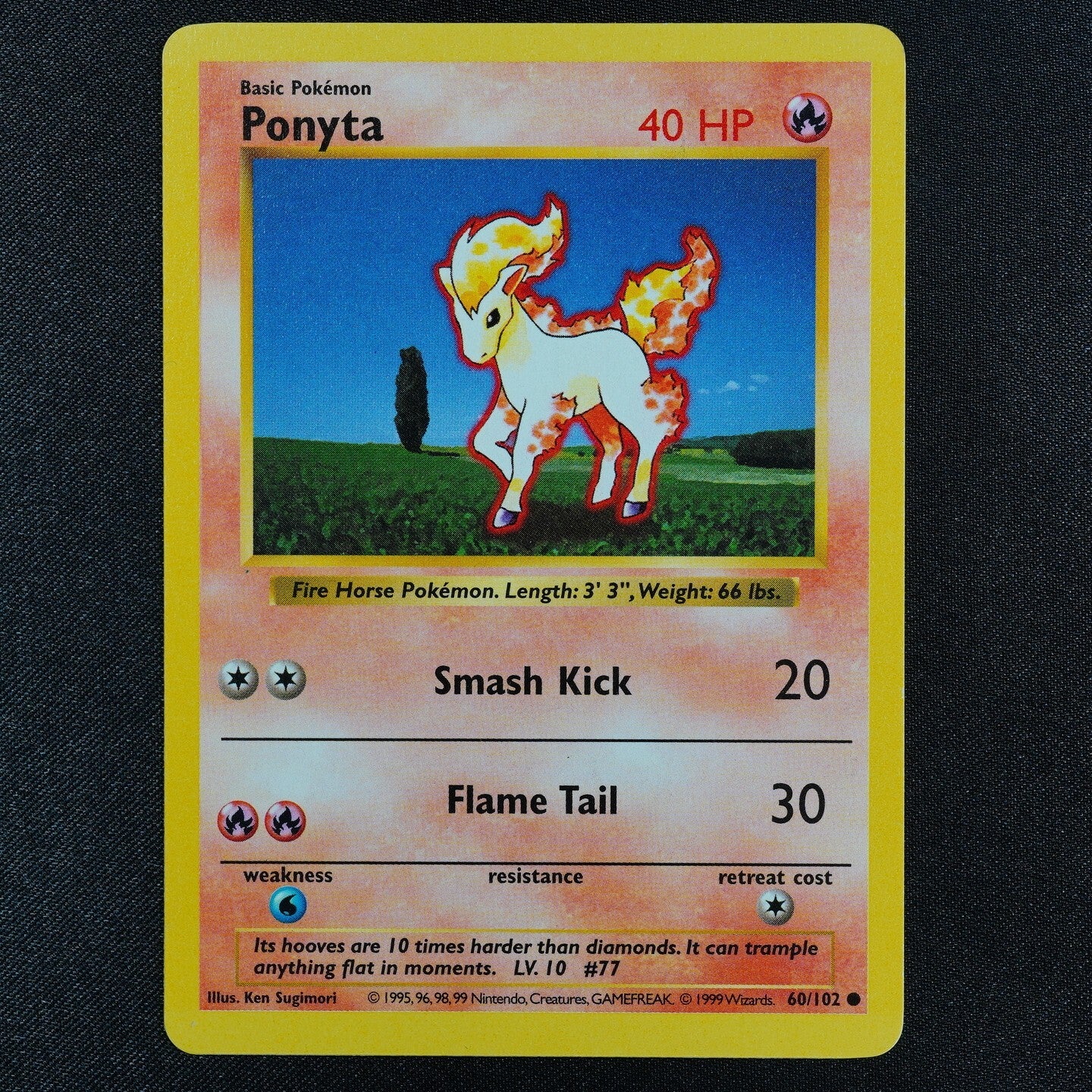 Pokemon Card shadowless Ponyta 60/102 Nintendo 1995, 96, 98, 99 English F3059
