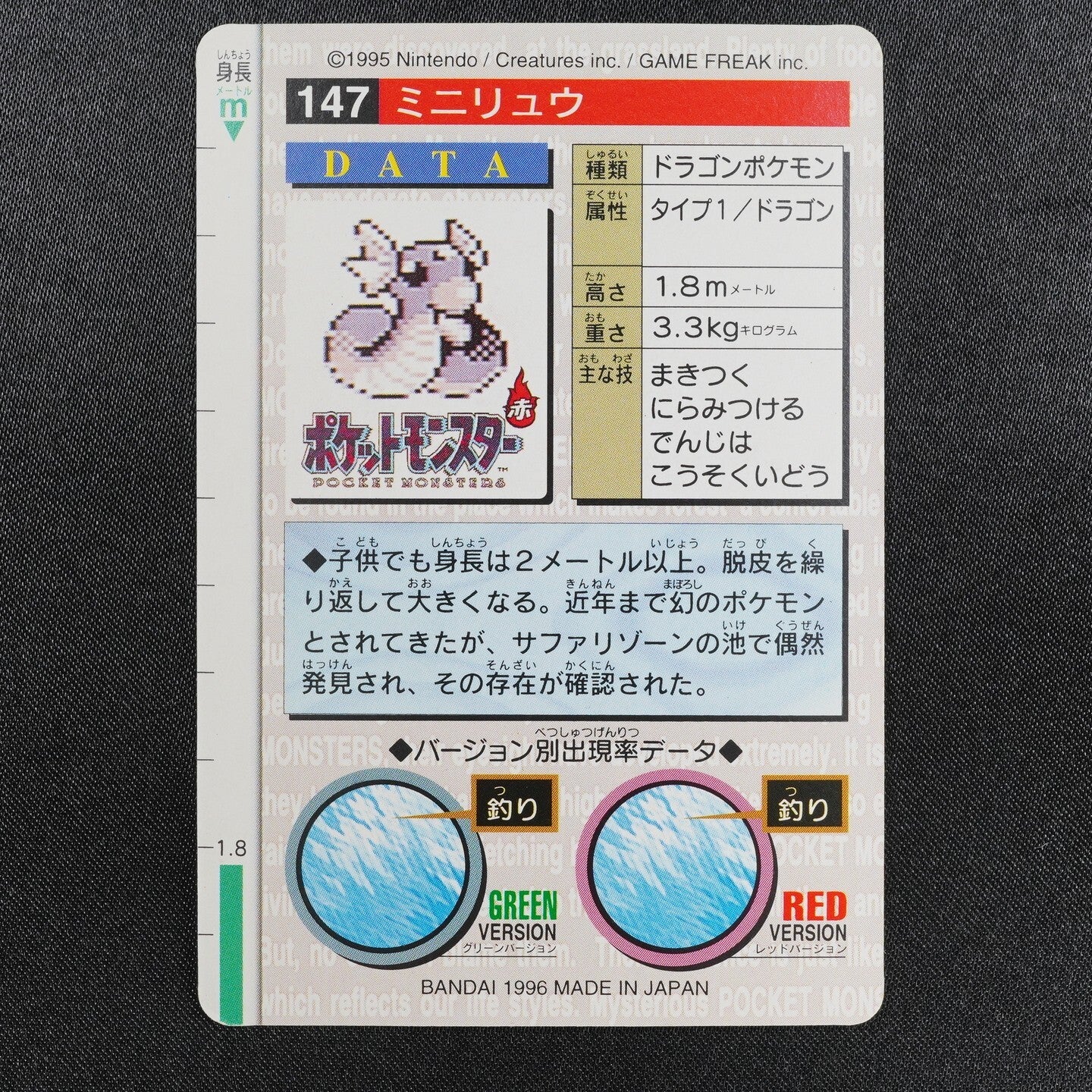 Pokemon Card Dratini 147 Bandai Carddass 1996 Made in Japan Red F8344