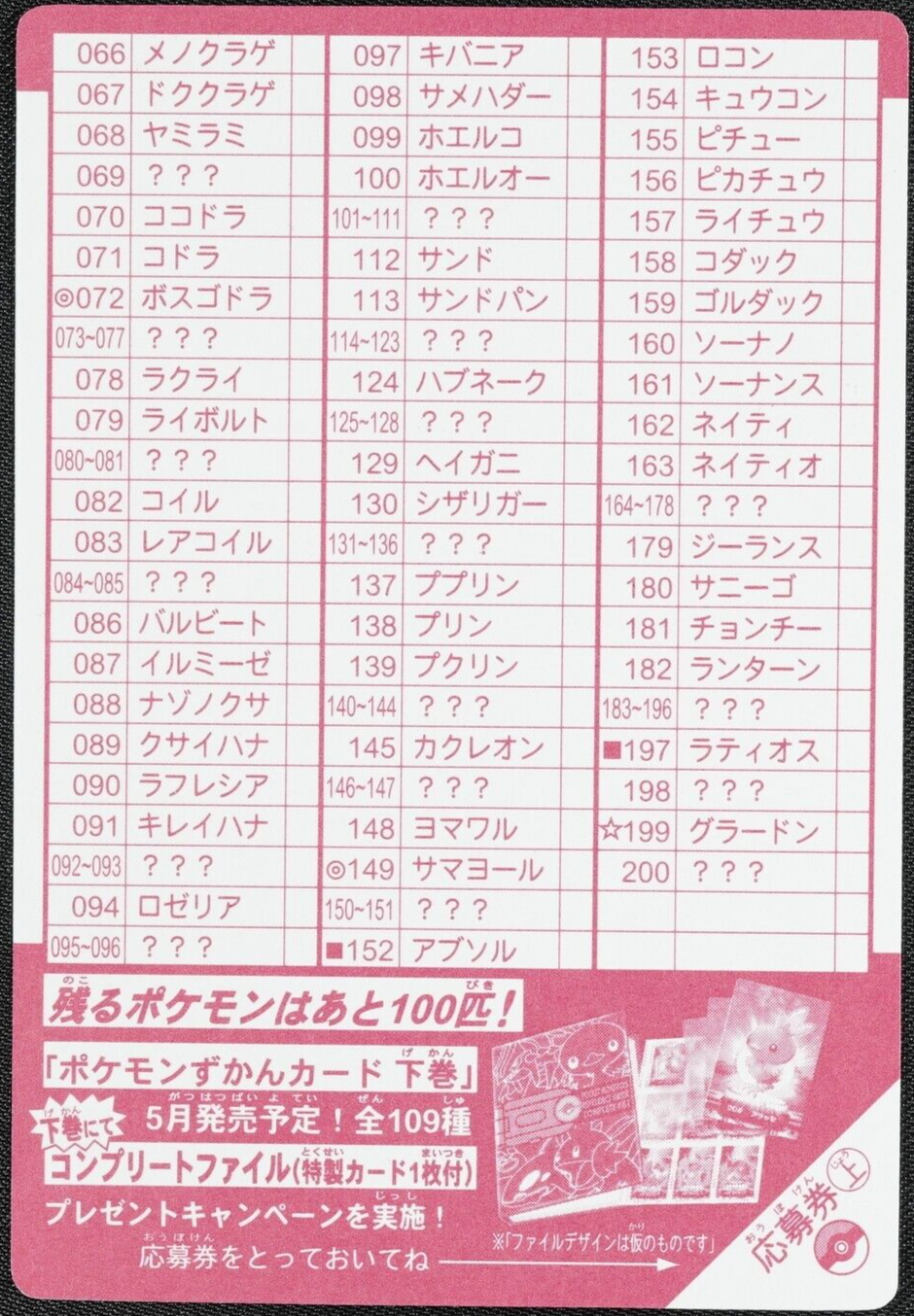 Pokemon Zukan Card LIst Japanese Game Nintendo Anime F1138