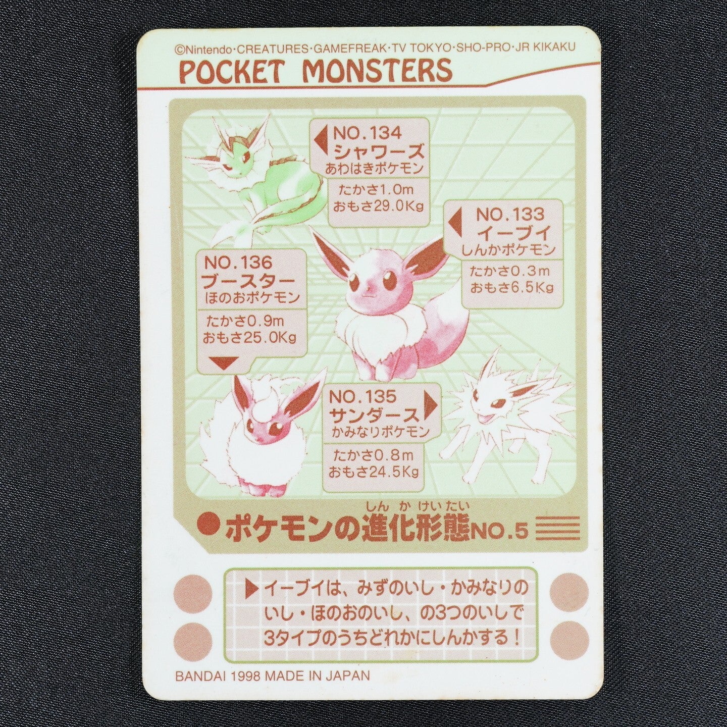 Pokemon Card Evolution No.5 Eevee Vaporeon Bandai Sealdass Japanese Prism F1172