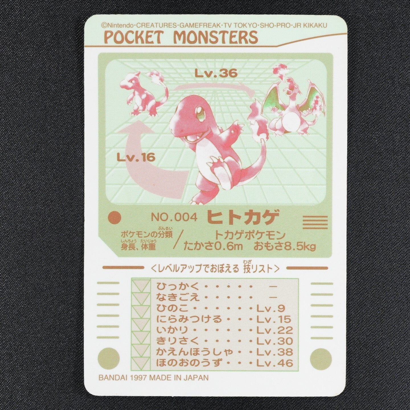 Pokemon Sealdass Charmander 004 Bandai Carddass Holo Prism 1997 Japanese F1173