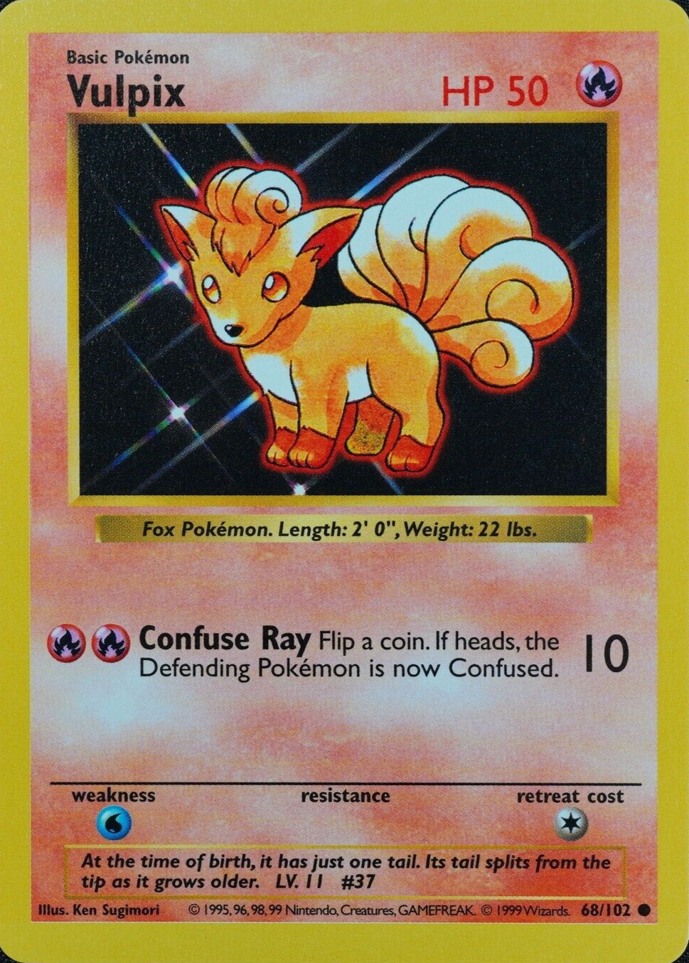 Pokemon shadowless Card Vulpix 68/102 Nintendo 1995, 96, 98, 99 English F3058