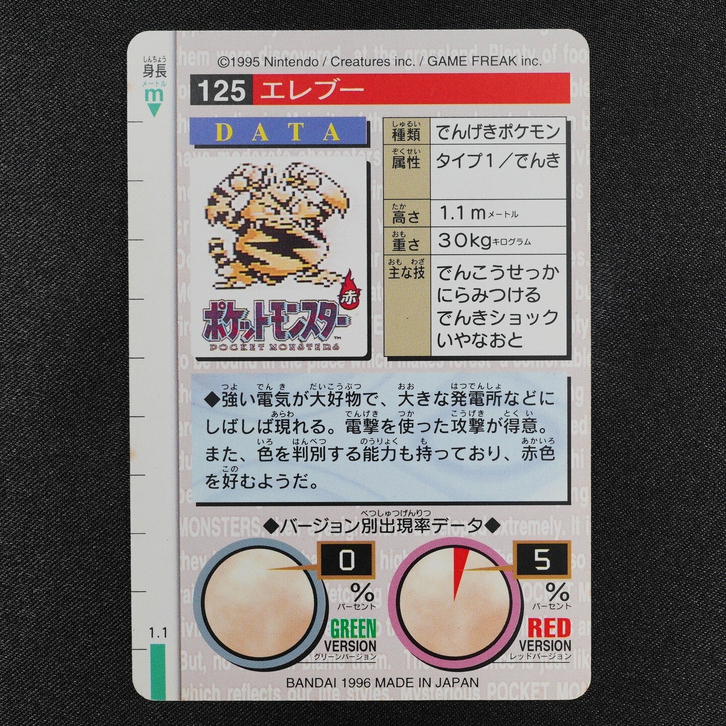 Pokemon Card Electabuzz 125 Bandai Carddass Red 1996 Japanese F1445